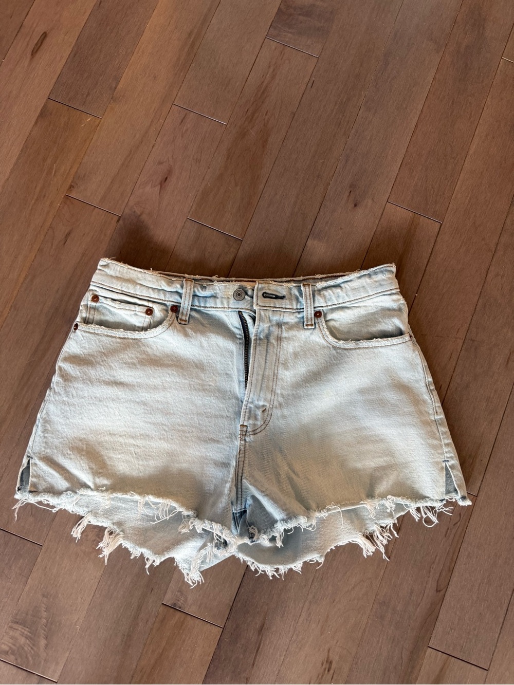 Abercrombie & Fitch Light Wash Frayed Hem Denim Shorts - CURVE LOVE